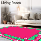 Vibrant Pink Green Shell Swirl Border Rug