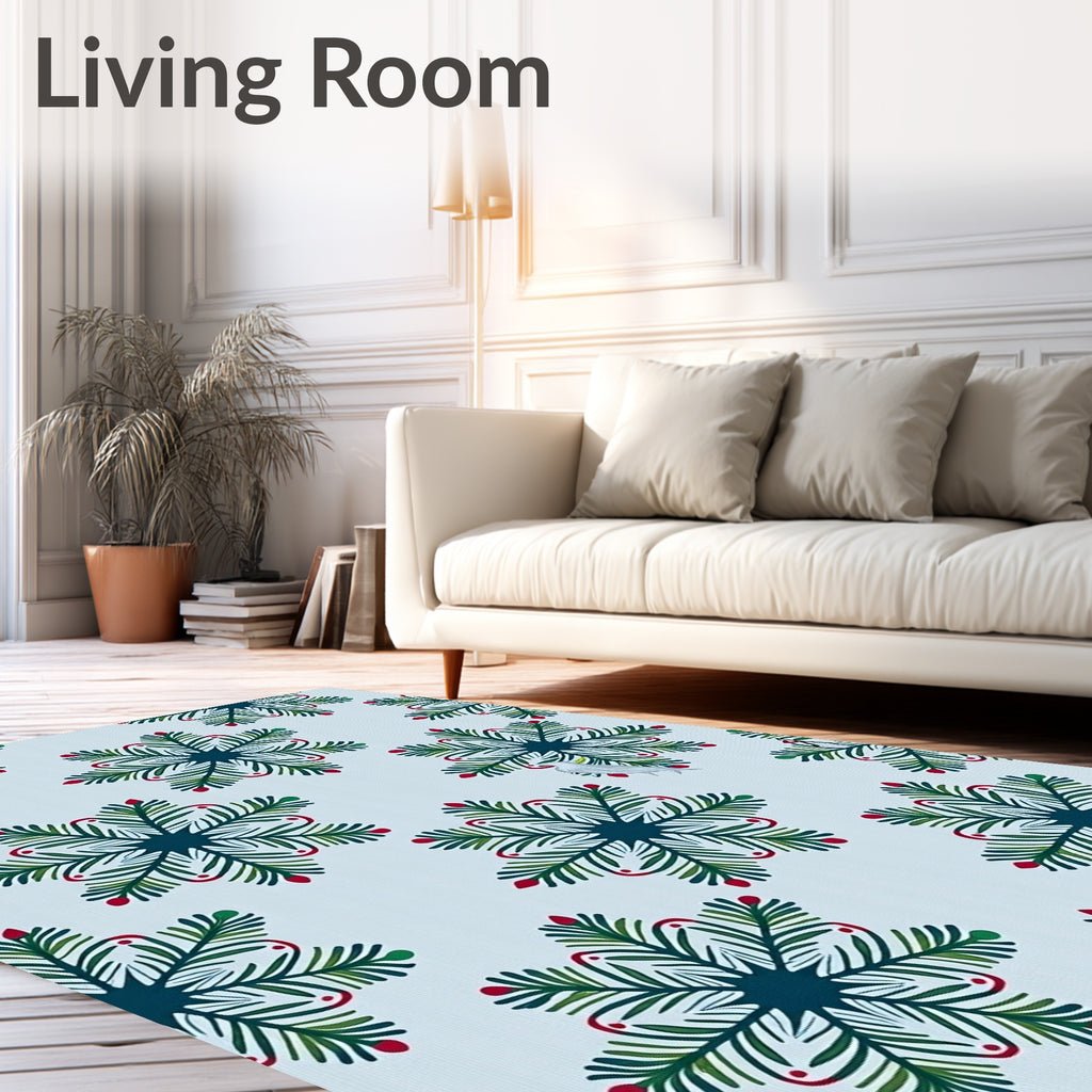 Delicate White Bird Pine Cluster Rug