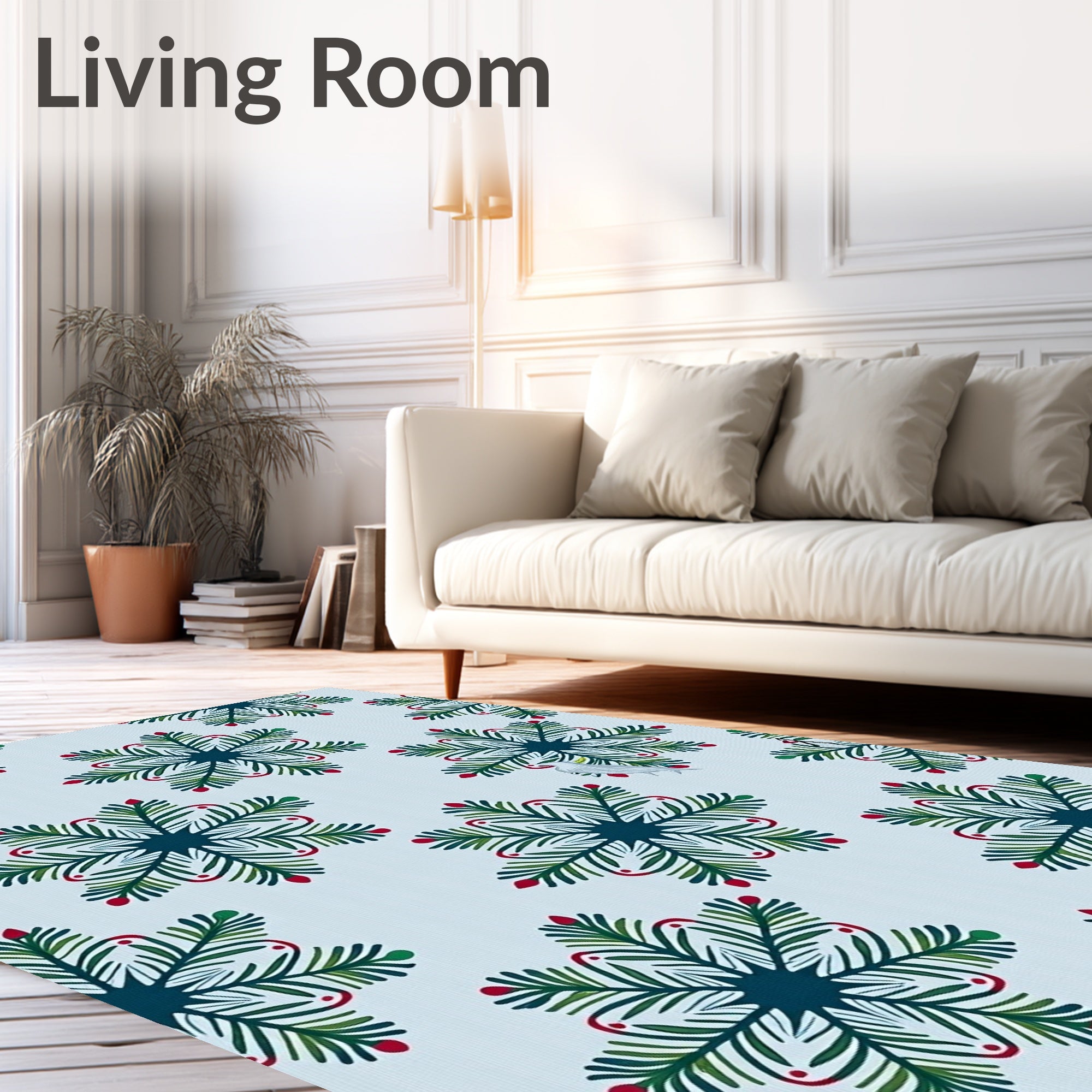Delicate White Bird Pine Cluster Rug