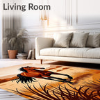 Rustic Chestnut Horse Meadow Scene Rug