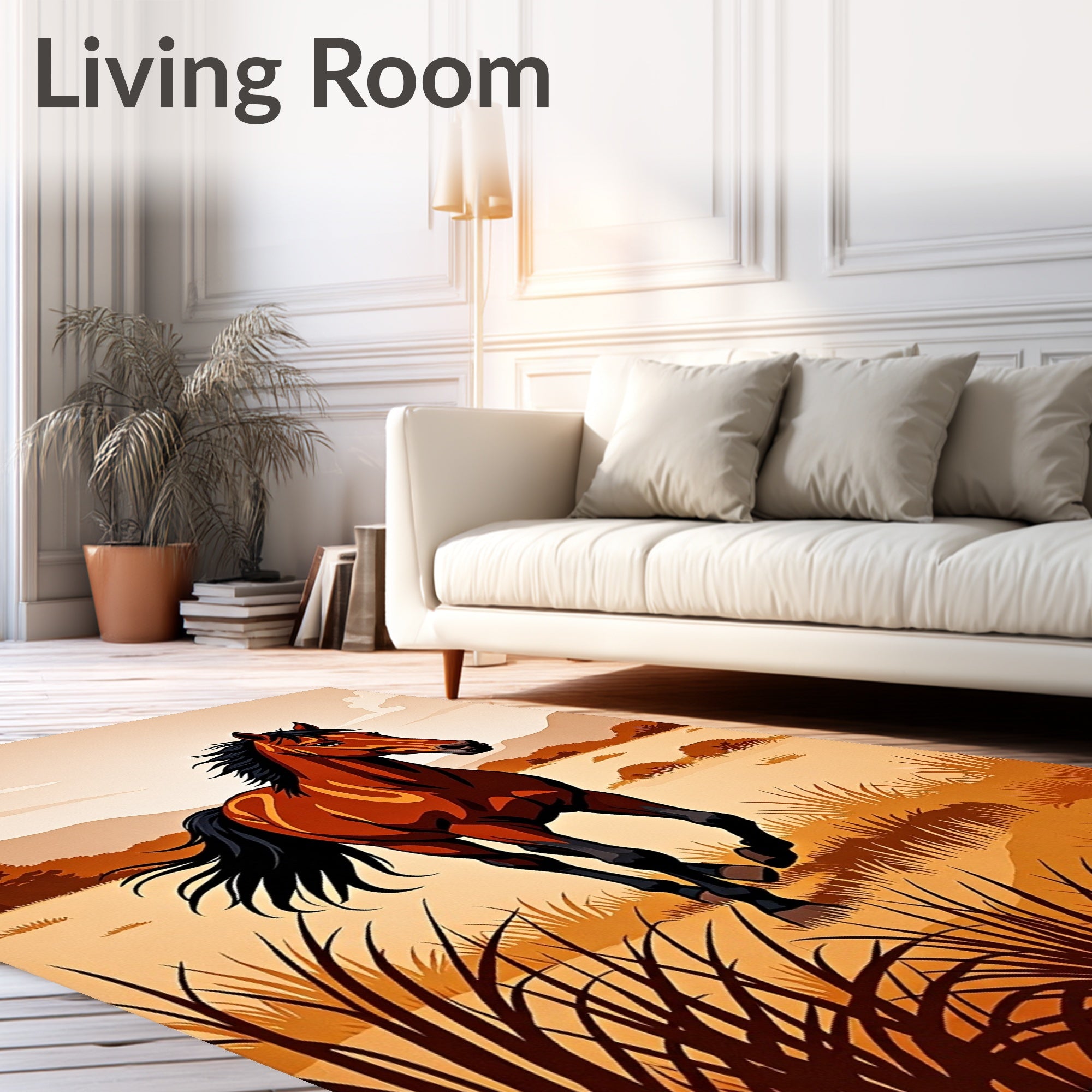 Rustic Chestnut Horse Meadow Scene Rug