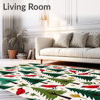 Red Cardinals and Green Evergreen Forest Rug
