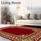 Deep Red Golden Filigree Border Rug