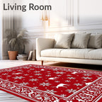 Red White Deer Snowflake Holiday Border Rug