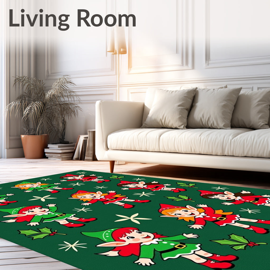 Happy Elves Green Holiday Medley Rug