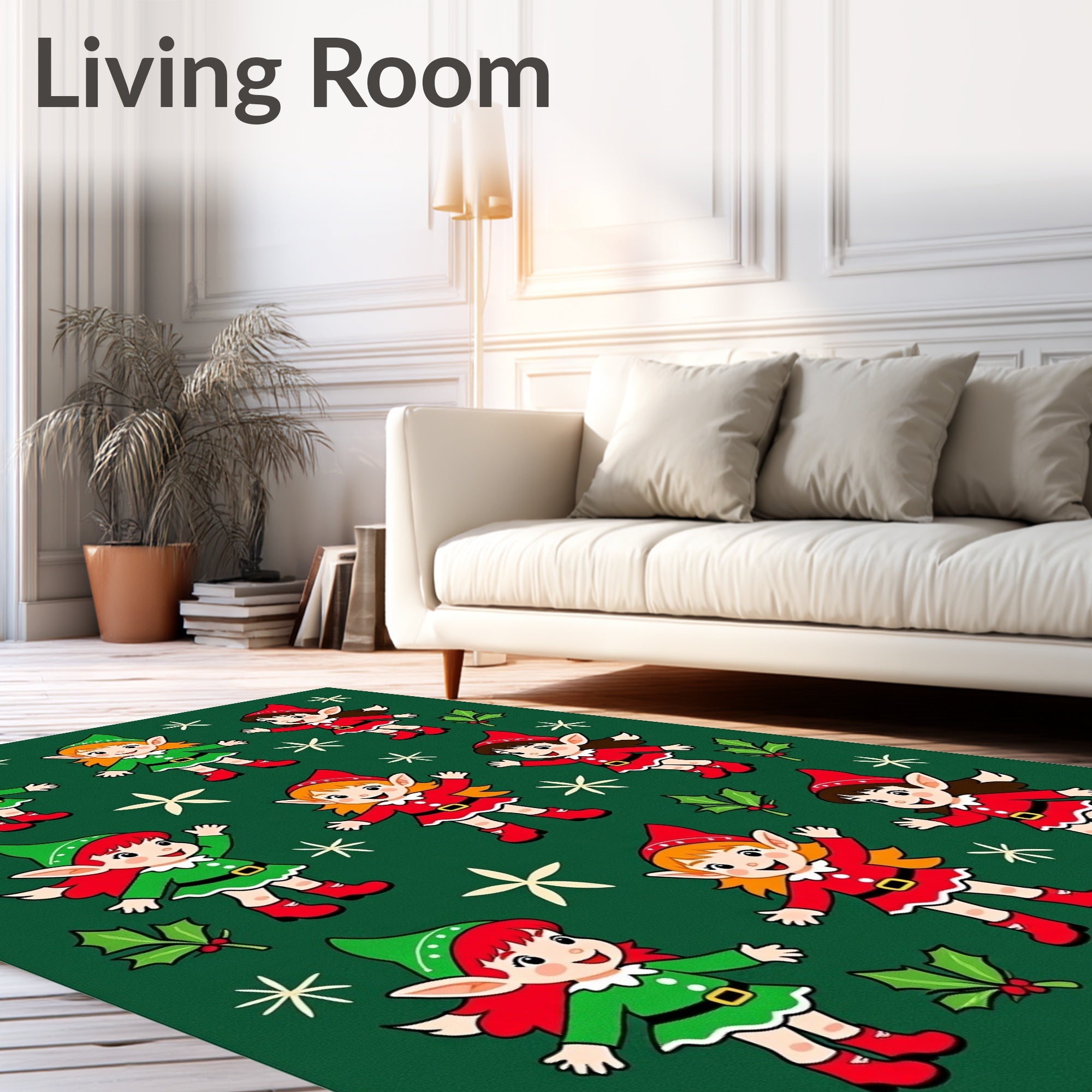 Happy Elves Green Holiday Medley Rug