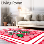Sweet Skull Candy Cane Holly Red Rug