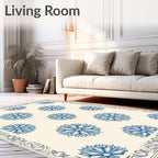 Pale Blue Snowflake Arabesque Border Rug