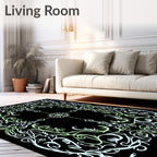 Light Green White Floral Scrollwork Medallion Rug