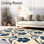 Navy Blue Floral Vine Damask Rug
