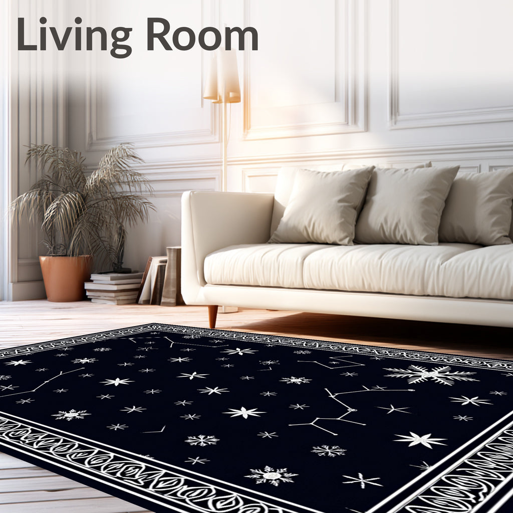 Midnight Celestial Snowflake Constellations Rug