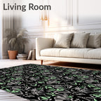 Botanical Sketch Black Green Floral Collage Rug