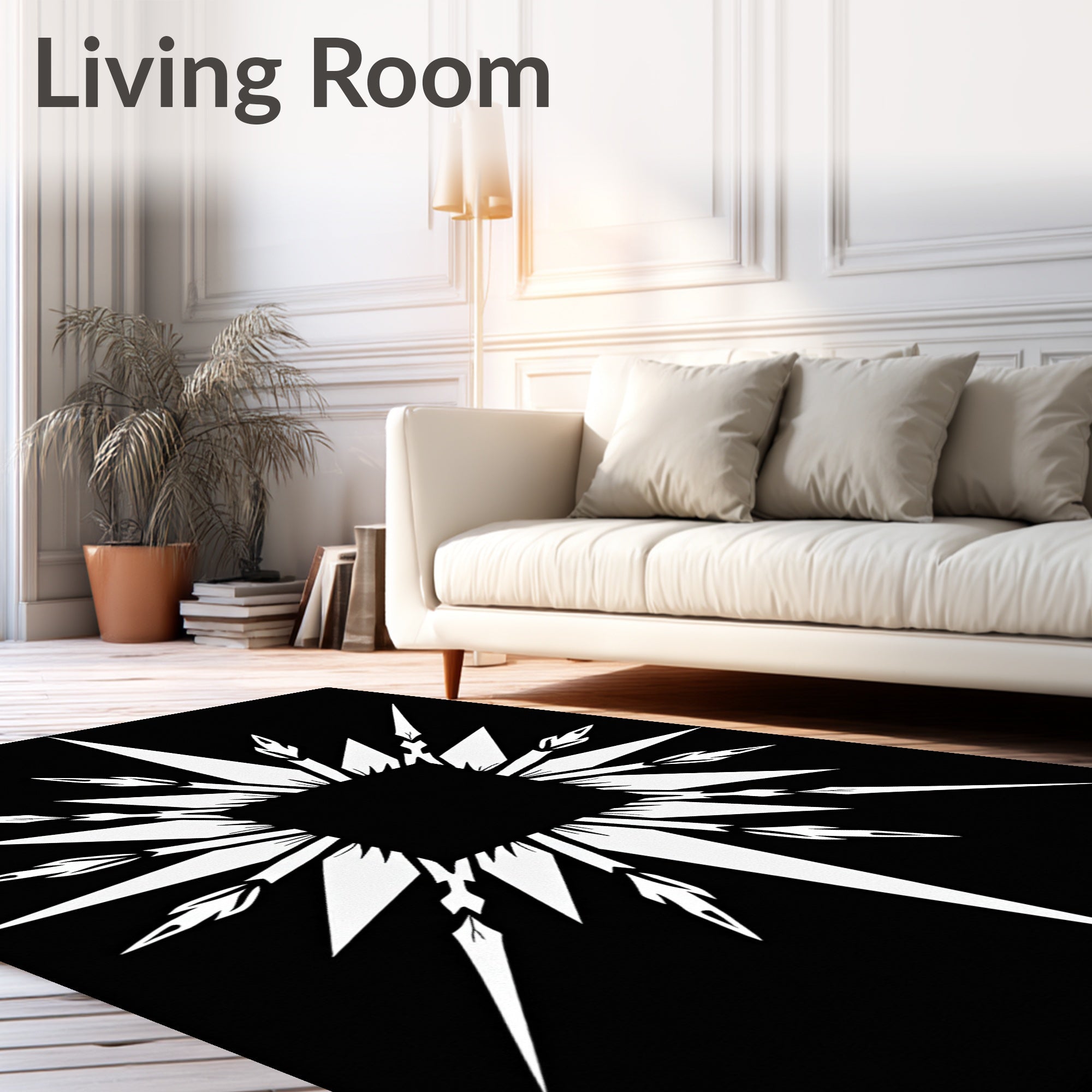 Bold White Sunburst Square Rug