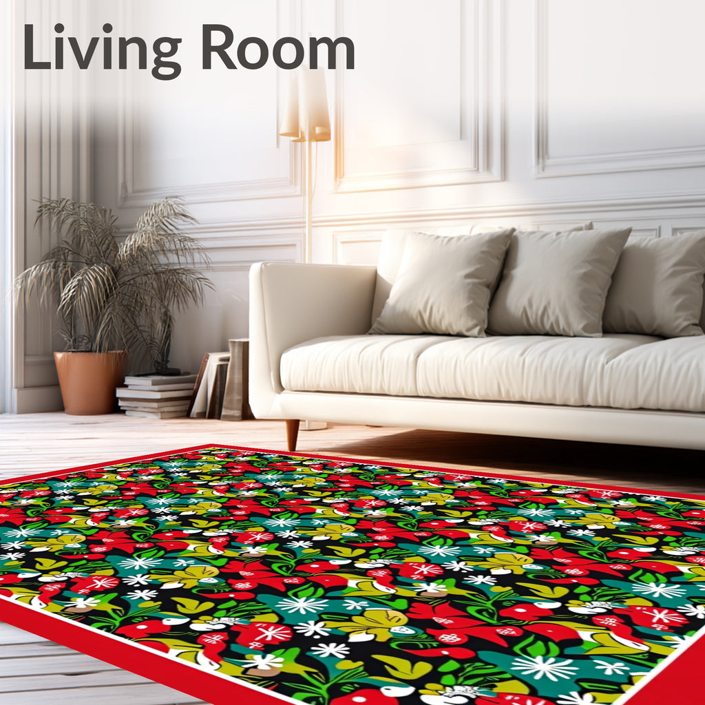 Vibrant Red Floral Jungle Whimsy Rug