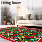Vibrant Red Floral Jungle Whimsy Rug