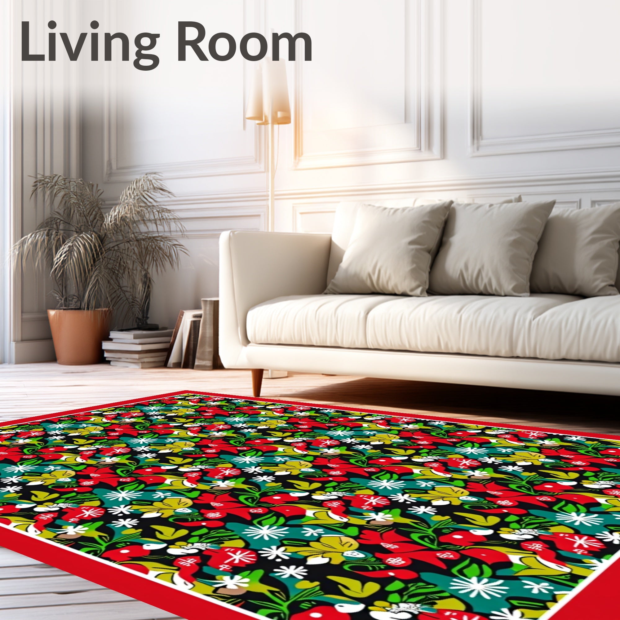 Vibrant Red Floral Jungle Whimsy Rug