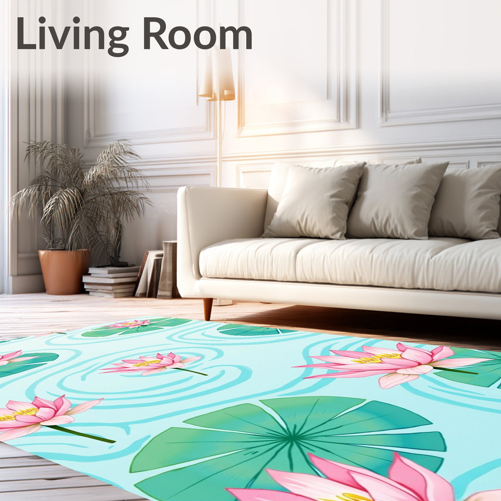 Pink Lotus Water Lily Pond Rug