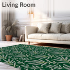 Dark Green White Leafy Branches Repeating Rug