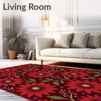 Vibrant Red Floral Botanical Medley Rug