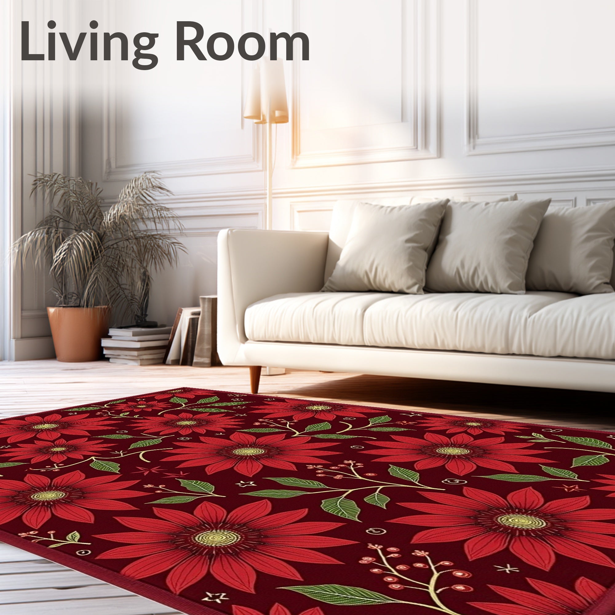 Vibrant Red Floral Botanical Medley Rug