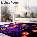 Spooky Mansion Purple Orange Sky Bats Pumpkins Rug