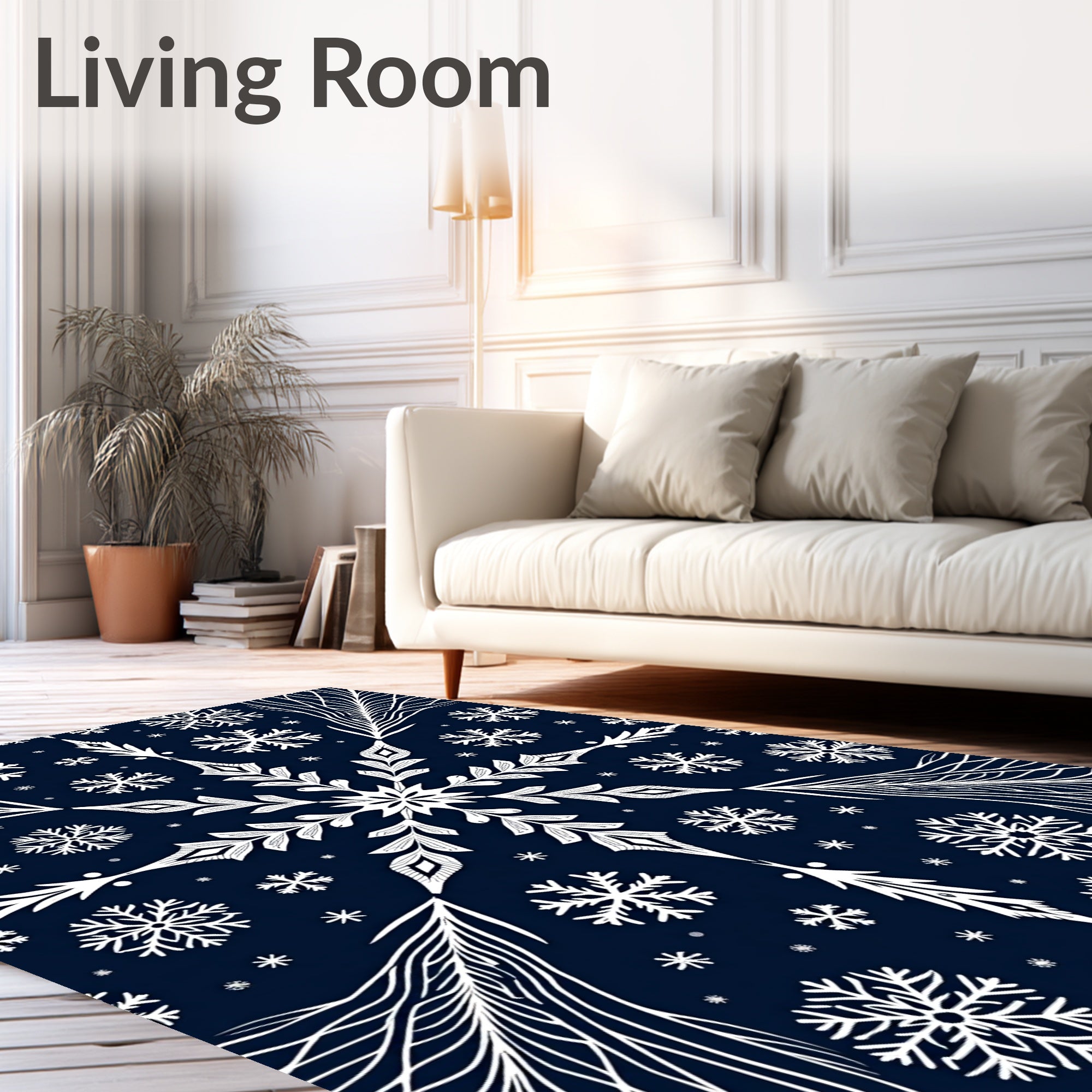 Deep Blue Winter Snowflake Medallion Rug
