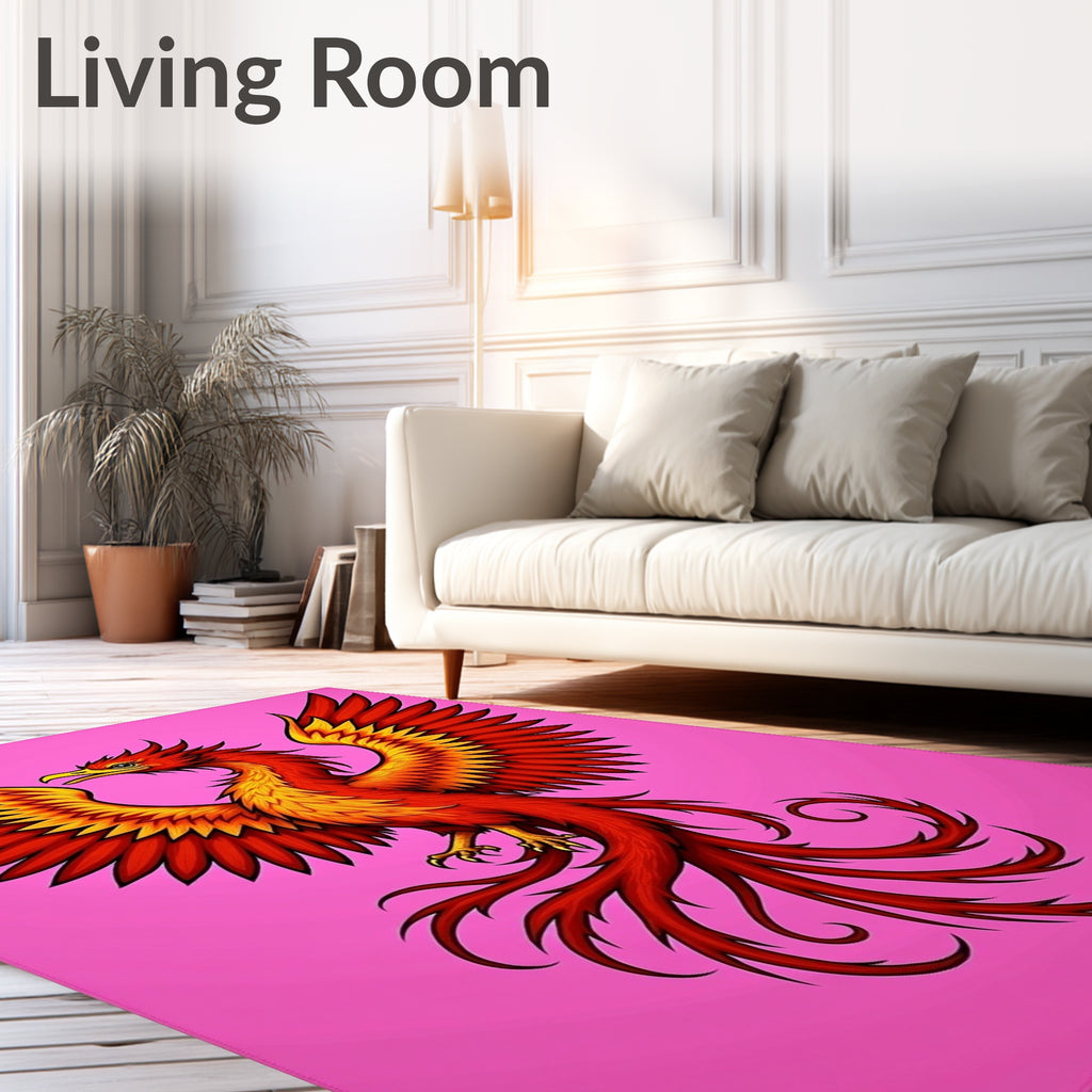 Crimson Gold Phoenix Wings Pink Background Rug