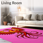 Crimson Gold Phoenix Wings Pink Background Rug