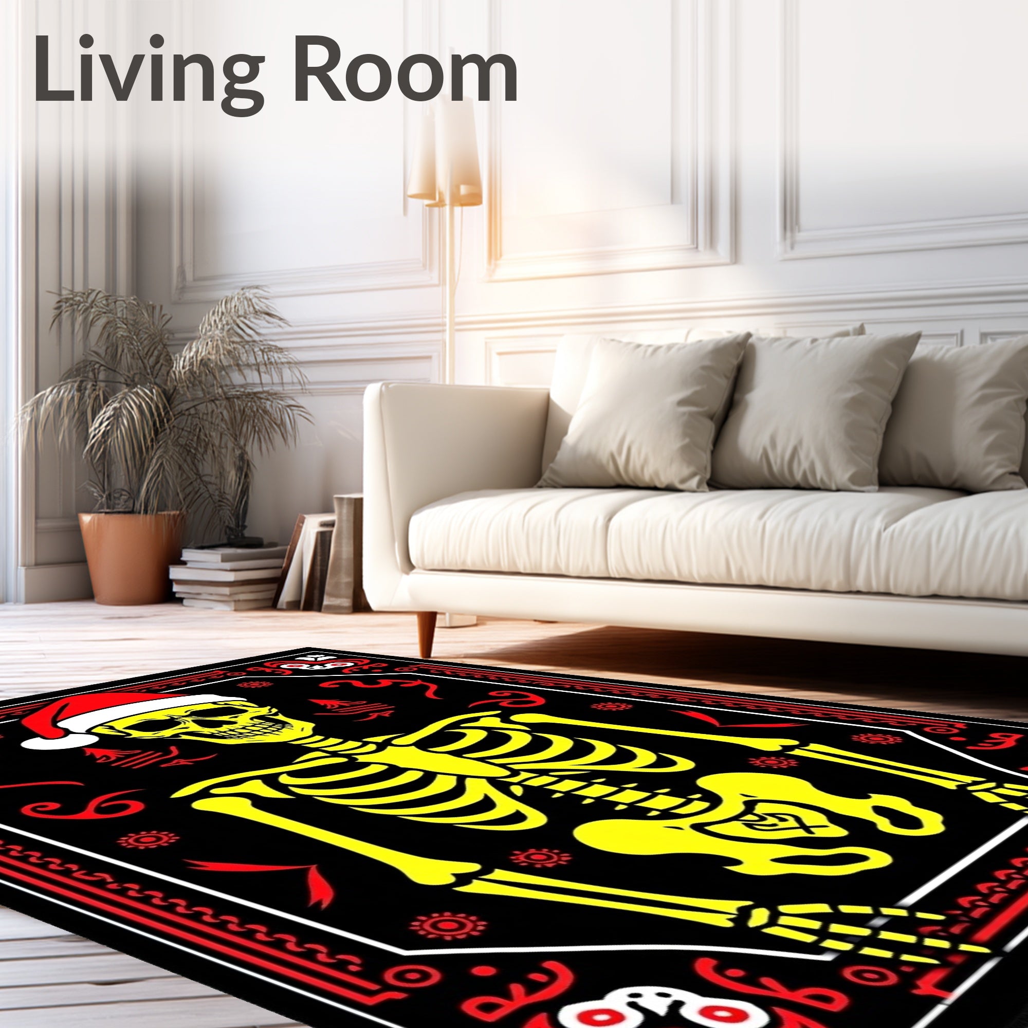 Yellow Skeleton Christmas Black Rug
