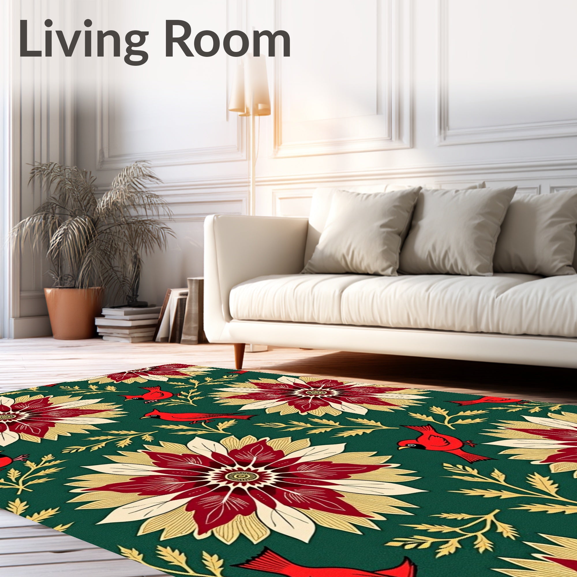Crimson Cardinal Floral Garden Rug