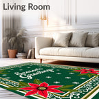 Red Poinsettia Green Snowflake Border Rug