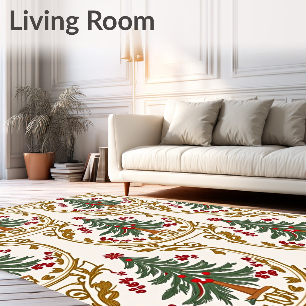 Vintage Red Green Christmas Tree Frame Rug