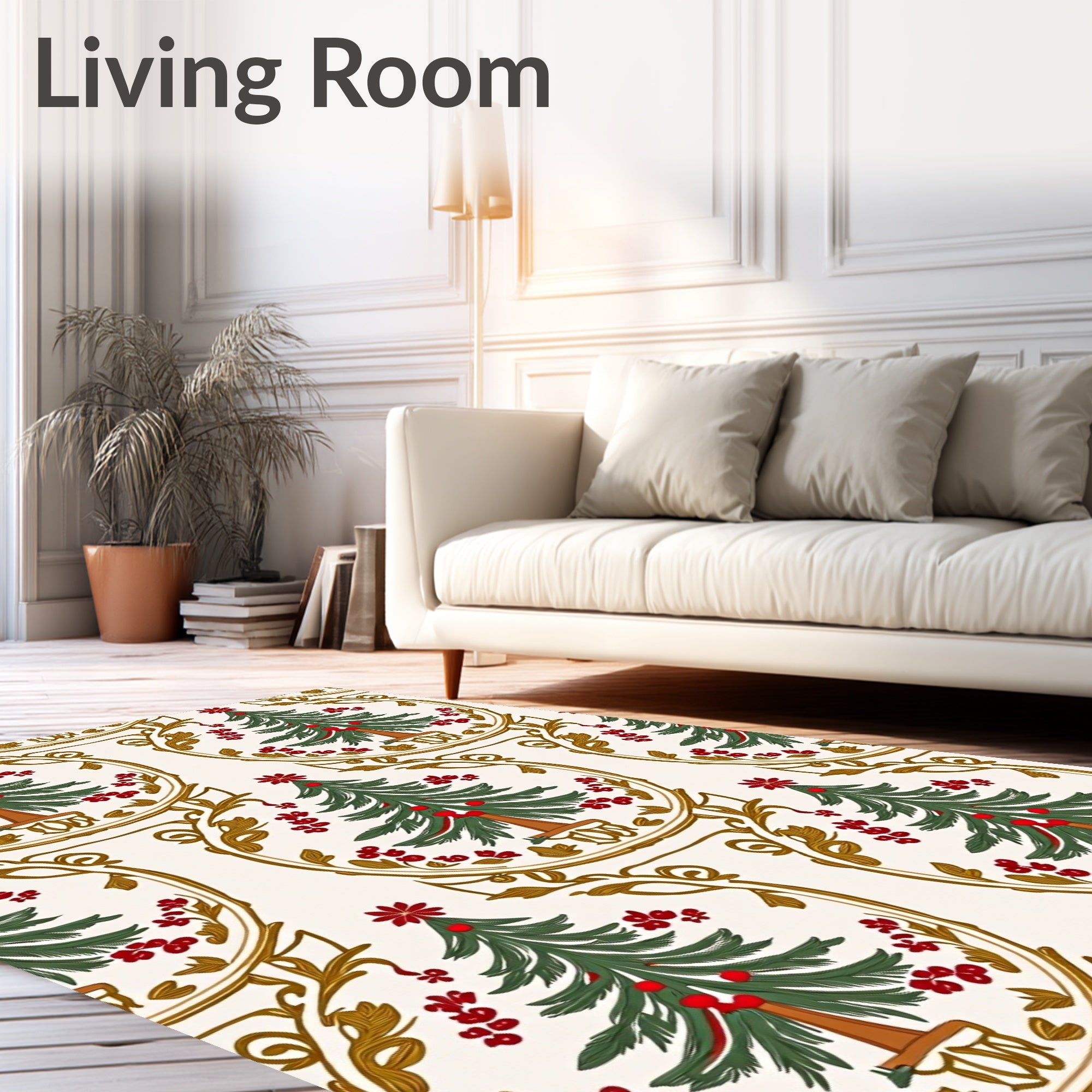 Vintage Red Green Christmas Tree Frame Rug