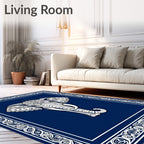 Ornate White Elephant Indigo Border Rug