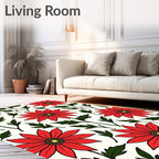 Vivid Red Daisy Floral Branches Rug
