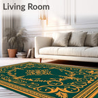 Golden Swirls on Deep Emerald Canvas Rug