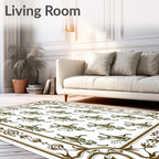 Elegant Olive Green Floral Scroll Rug