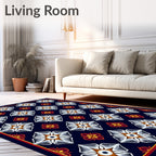 Indigo White Floral Diamond Medallion Rug