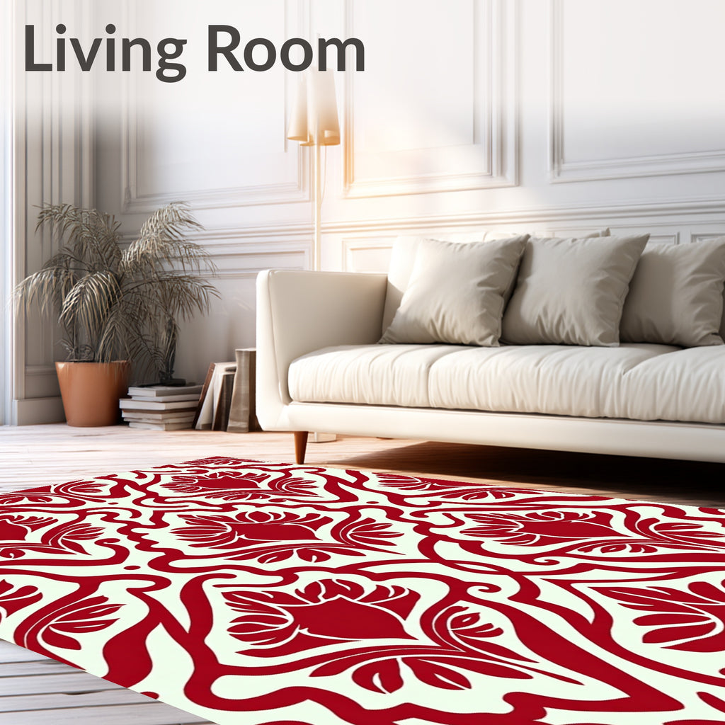 Crimson Floral Damask Medallion Rug