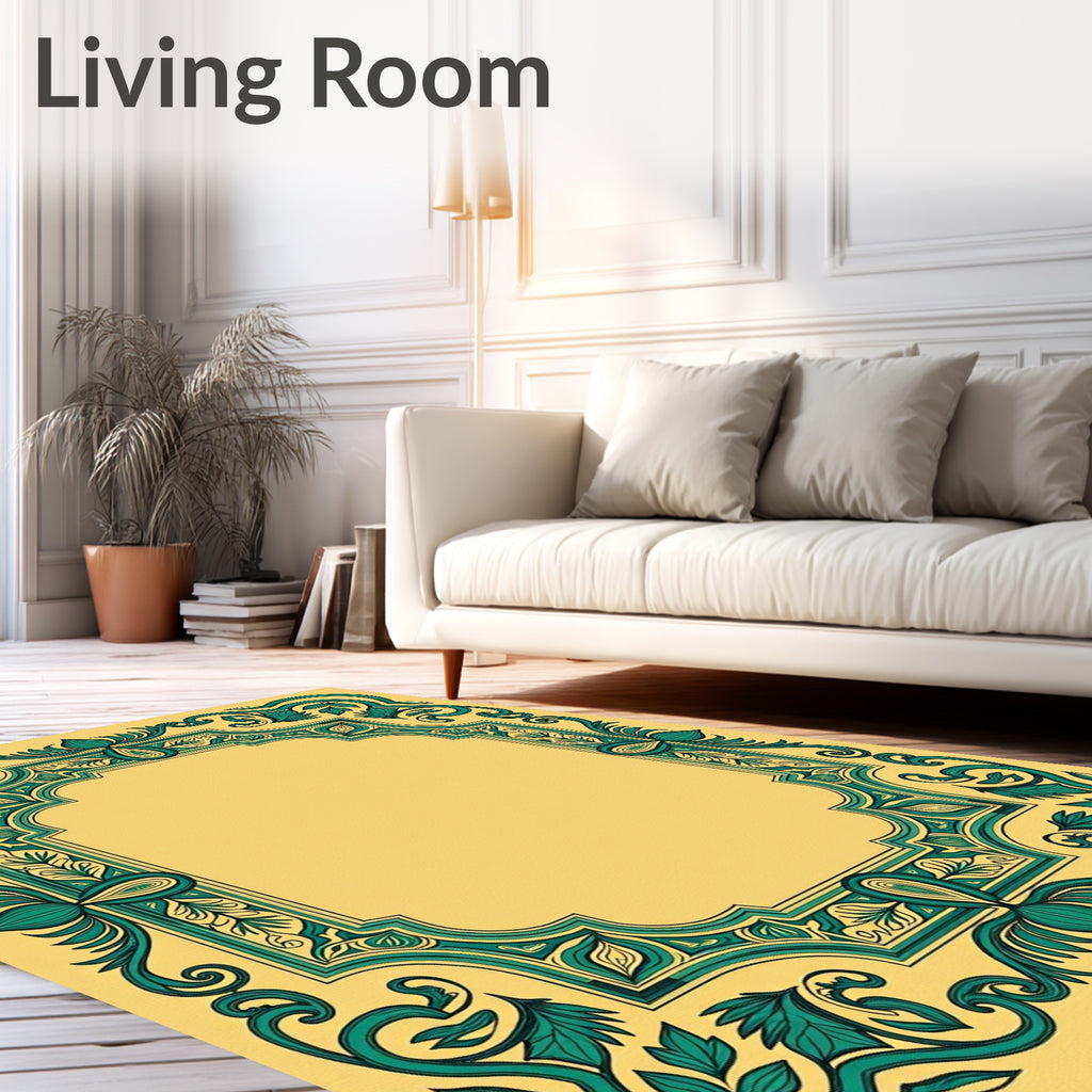 Teal Emerald Botanical Arch Border Rug