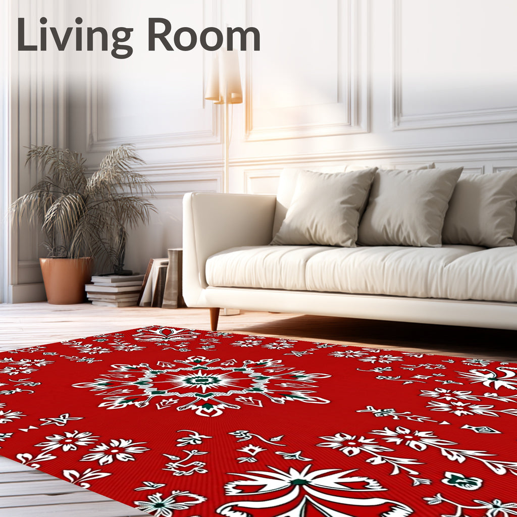 Bold Red Floral Medallion Mandala Rug