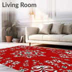 Bold Red Floral Medallion Mandala Rug