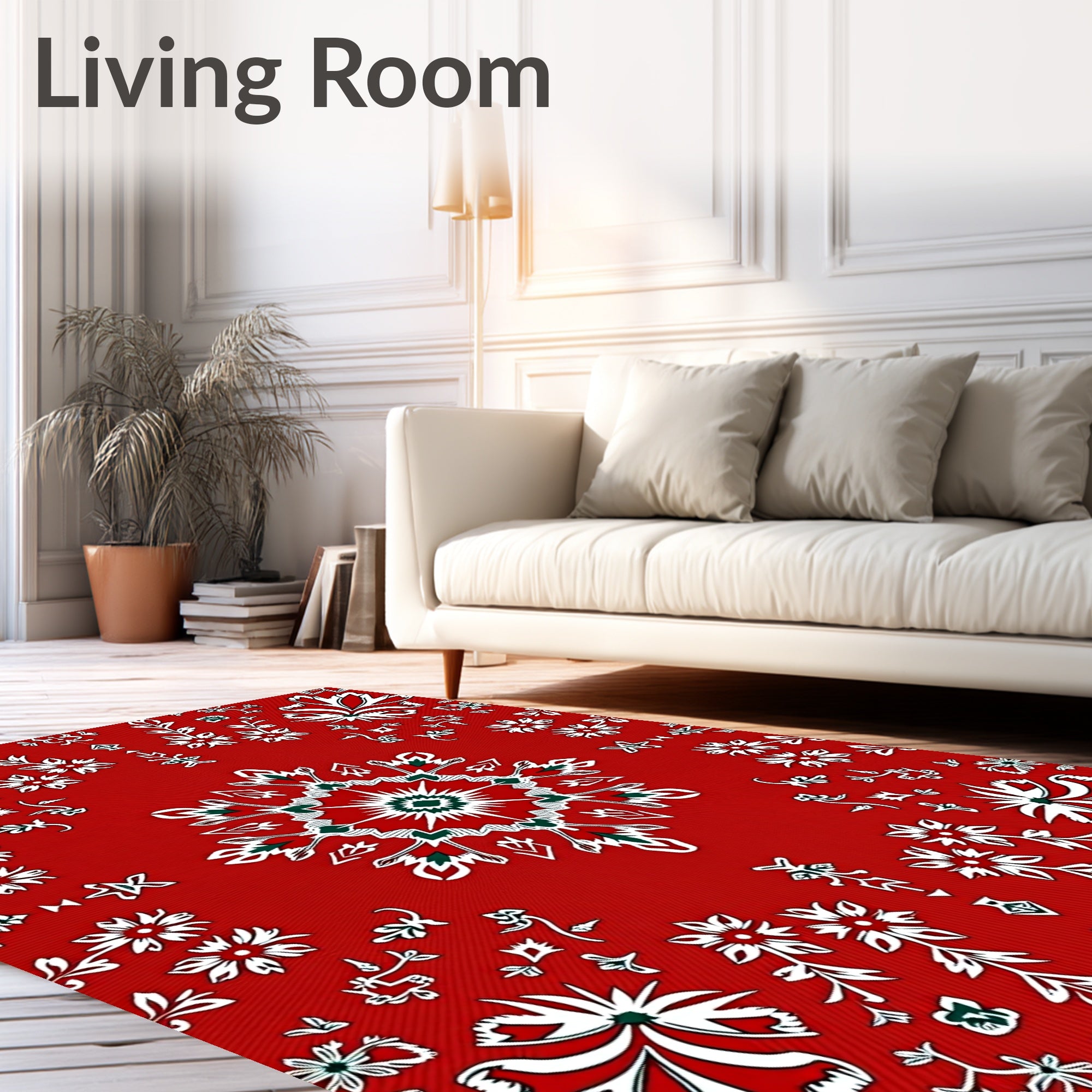 Bold Red Floral Medallion Mandala Rug