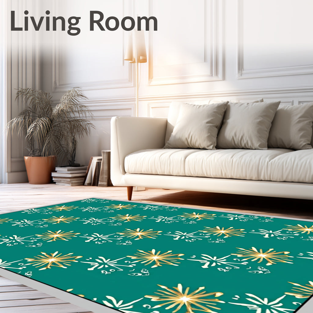Teal Starburst and Abstract Face Rug