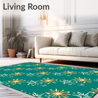 Teal Starburst and Abstract Face Rug