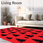 Black Fir Trees on Red Background Rug
