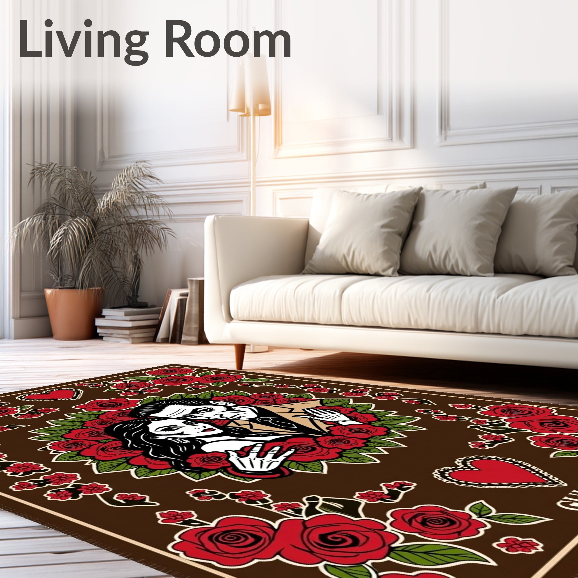 Dark Red Rose Couple Romantic Portrait Rug