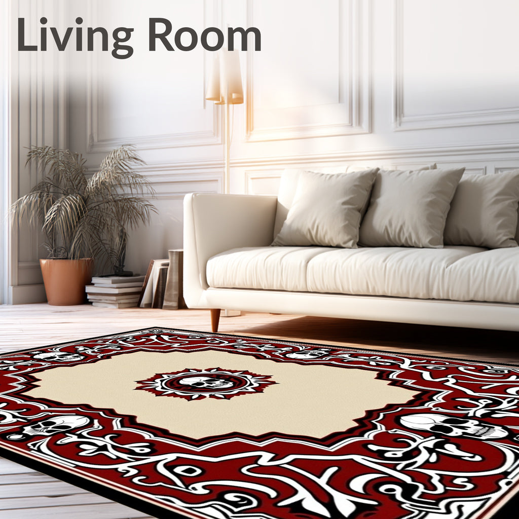 Crimson Skull Gothic Floral Border Rug