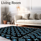 Ice Blue Snowflake Geometric Border Rug