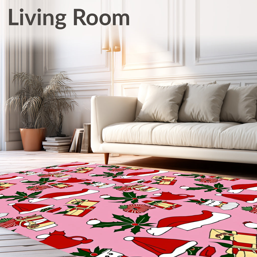 Pink Holiday Christmas Gift Presents Rug